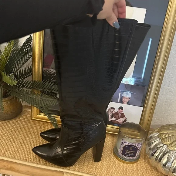 Knee High Faux Croc Boots - Picture 3 of 4